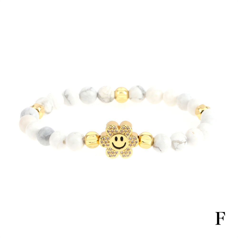 Joyas al por mayor Pulsera de cobre con diamantes sonrientes de girasol